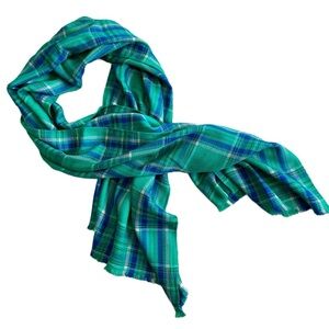 Talbots Green Plaid Large Winter Scarf NWT